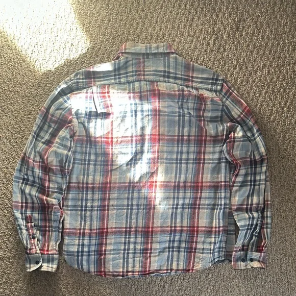 Merona Men's Plaid Cotton Long Sleeve Button-Up Shirt Red Blue Size L - Picture 4 of 4